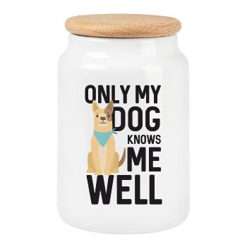 Seul mon chien me connaît bien - Boîte à biscuits avec couvercle en bois - blanc - Devant