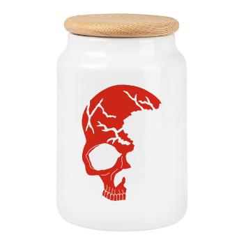 Red half-skull - Cookie Jar with Wooden Lid - white - Front