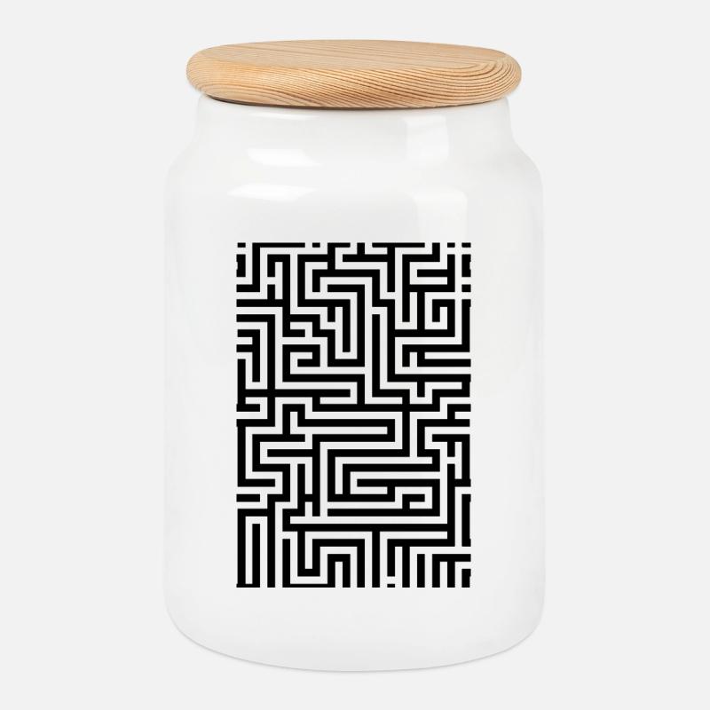Labyrinth - Keksdose mit Holzdeckel - Weiß