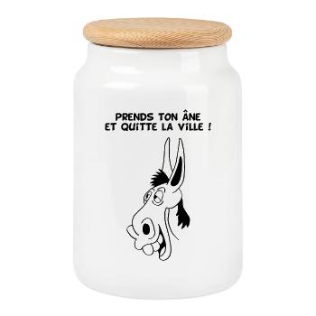 Prends ton âne et quitte la ville (noir) - Boîte à biscuits avec couvercle en bois - blanc - Devant