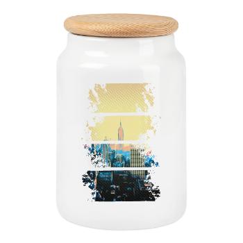 NYC silhouette in neon hues - Cookie Jar with Wooden Lid - white - Front