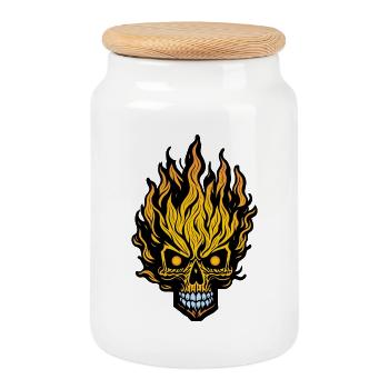 Flaming Skull - Cookie Jar with Wooden Lid - white - Front