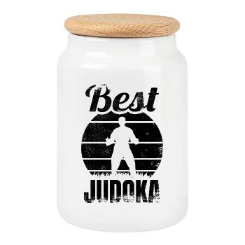 Best Judoka - Cookie Jar with Wooden Lid - white - Front