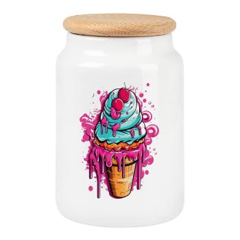 Bunte Eistorte mit Früchten - Cookie Jar with Wooden Lid - white - Front