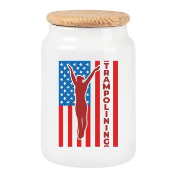 Trampoline Jumping July 4 USA - Cookie Jar with Wooden Lid - white - Front