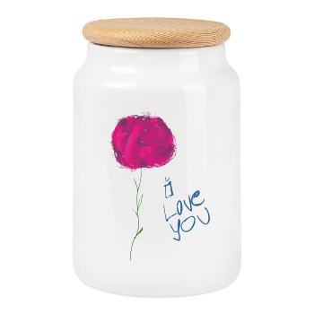 Illustration florale abstraite avec message d’amour - Boîte à biscuits avec couvercle en bois - blanc - Devant