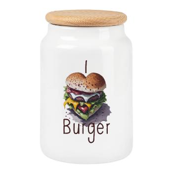 I love burgers - Cookie Jar with Wooden Lid - white - Front