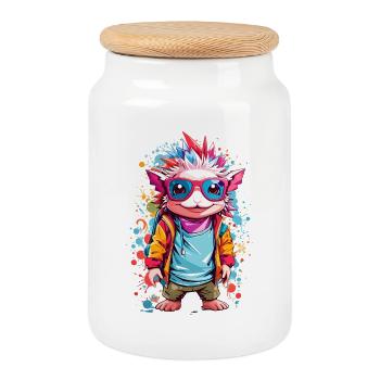 Cool Axolotl - Boîte à biscuits avec couvercle en bois - blanc - Devant