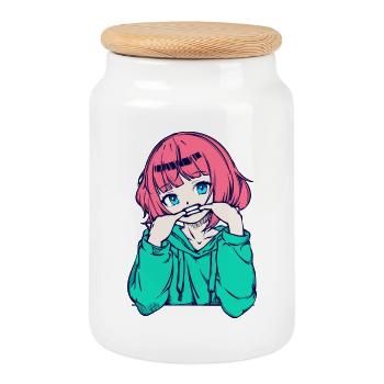 Manga Comic Anime Fille Dessin animé japonais - Boîte à biscuits avec couvercle en bois - blanc - Devant