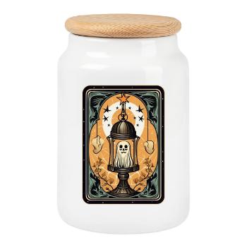 Geist in einem Käfig Tarot Käfig - Keksdose mit Holzdeckel - Weiß - Vorne