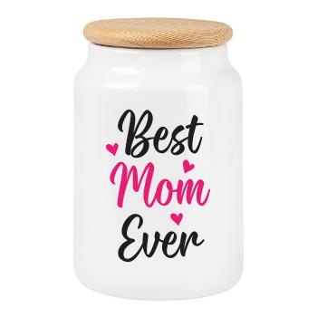 Best Mom Ever - Cookie Jar with Wooden Lid - white - Front