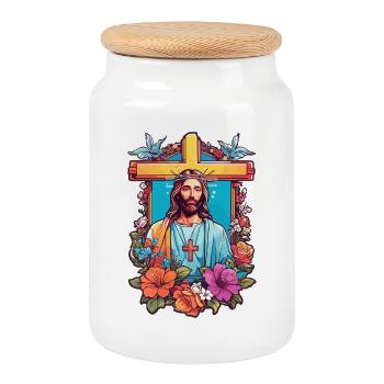 Jesus Christ - Cookie Jar with Wooden Lid - white - Front