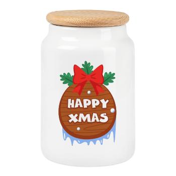 Christmas, Happy Holiday, Santa Claus - Cookie Jar with Wooden Lid - white - Front