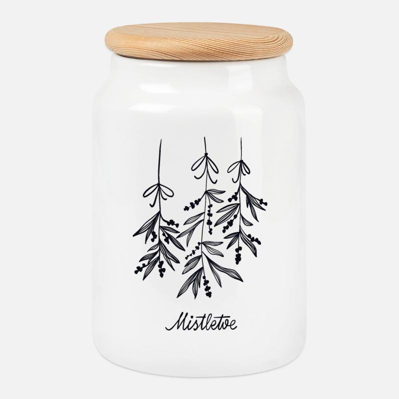 Mistletoe - Cookie Jar with Wooden Lid - white