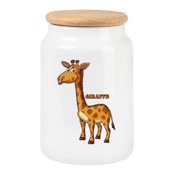Verspielte Giraffe Illustration - Keksdose mit Holzdeckel - Weiß - Vorne