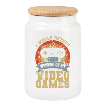 Je préfère travailler sur des jeux vidéo - Boîte à biscuits avec couvercle en bois - blanc - Devant