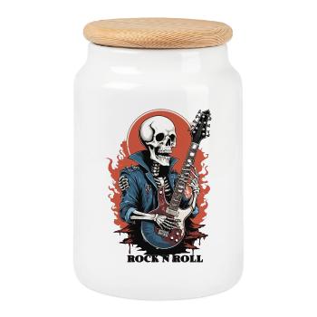 Rock 'n' Roll Skelett - Keksdose mit Holzdeckel - Weiß - Vorne