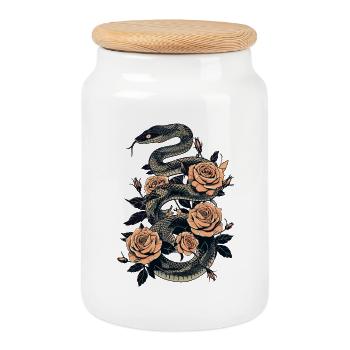 Serpent and Rose Dark Art Design - Cookie Jar with Wooden Lid - white - Front