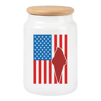 Crème glacée Drapeau des États-Unis - Boîte à biscuits avec couvercle en bois - blanc - Devant