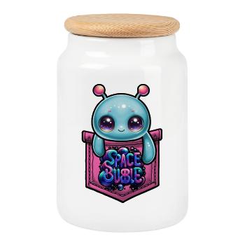 Space Bubble Pocket Kawaii - Keksdose mit Holzdeckel - Weiß - Vorne