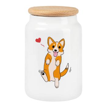 Corgi Love - Cookie Jar with Wooden Lid - white - Front