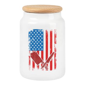 Boucher du drapeau des États-Unis - Boîte à biscuits avec couvercle en bois - blanc - Devant