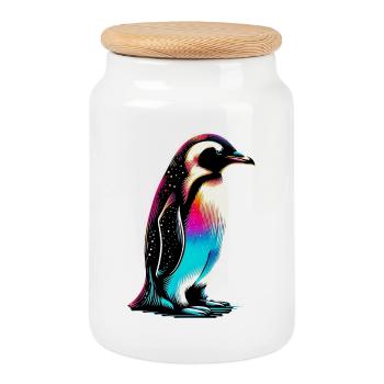 Pingouin - Boîte à biscuits avec couvercle en bois - blanc - Devant