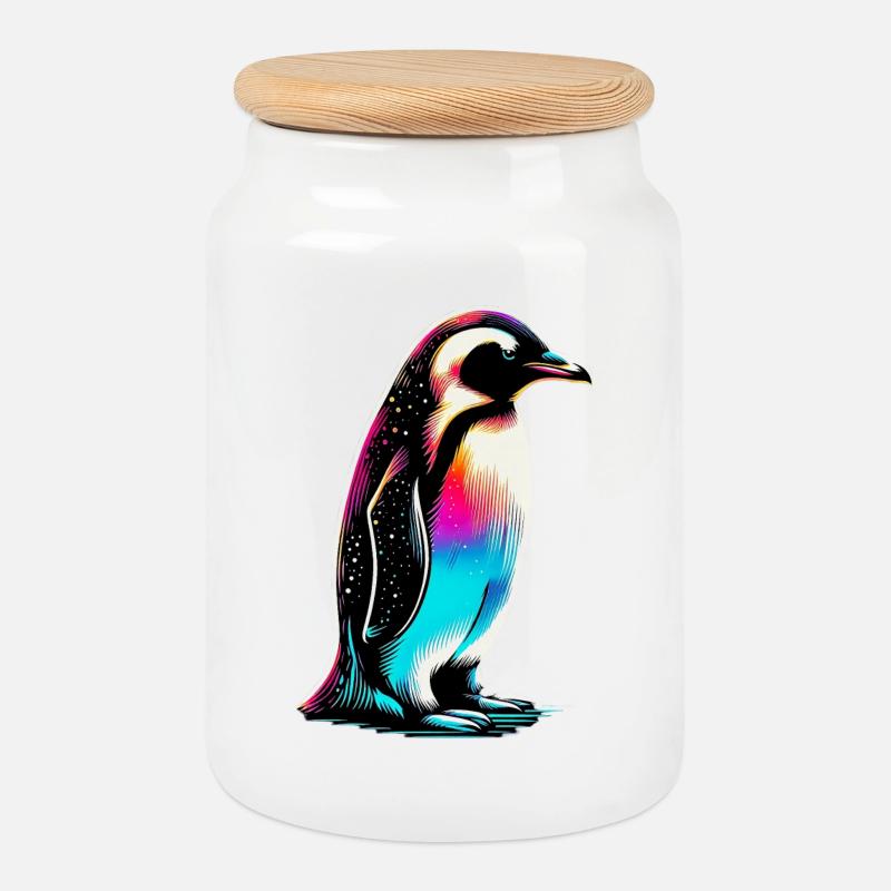 Pinguin - Keksdose mit Holzdeckel - Weiß