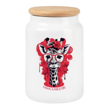 Cute giraffe with glasses - Cookie Jar with Wooden Lid - white - Front