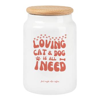 Loving Cat & Dog Is All I Need - Cookie Jar with Wooden Lid - white - Front