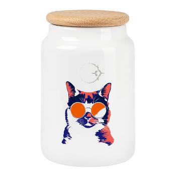 Katze Sonnenbrille Total Eclipse Cat - Keksdose mit Holzdeckel - Weiß - Vorne