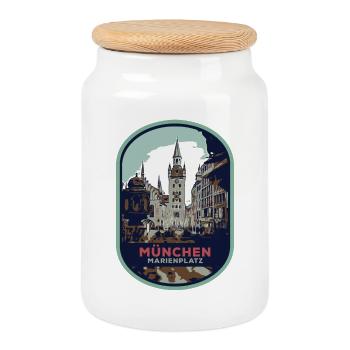 Vieille Ville de Munich : Charme de Marienplatz - Boîte à biscuits avec couvercle en bois - blanc - Devant