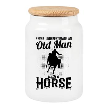 Horses Grandpa - Cookie Jar with Wooden Lid - white - Front