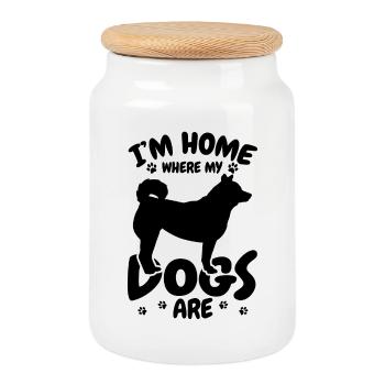 Je suis à la maison, là où sont mes chiens - Boîte à biscuits avec couvercle en bois - blanc - Devant