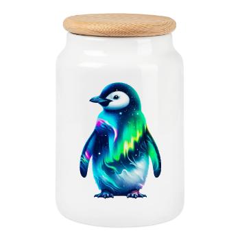 Aurora Borealis Pinguin - Keksdose mit Holzdeckel - Weiß - Vorne