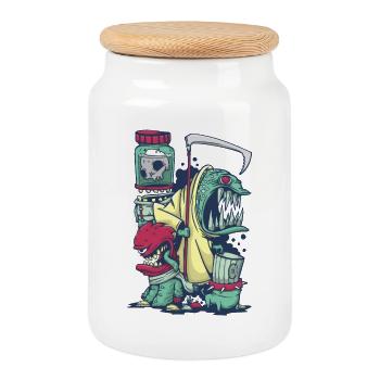 Monsters - Cookie Jar with Wooden Lid - white - Front