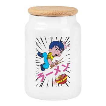 Ramen Boy - Cookie Jar with Wooden Lid - white - Front