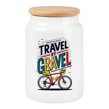 Reisen mit dem Gravel-Radfahren Illustration - Keksdose mit Holzdeckel - Weiß - Vorne
