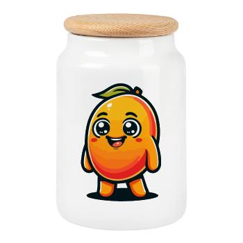 Eine verspielte Mango im Cartoon-Stil - Keksdose mit Holzdeckel - Weiß - Vorne