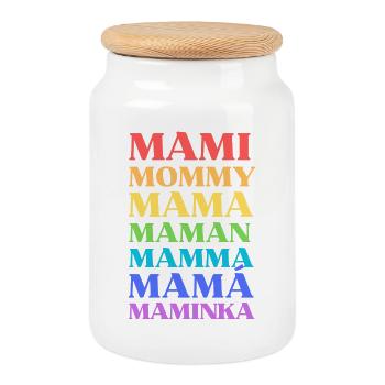 « Maman Maman Maman Maman Maman Mamá Maminka » - Boîte à biscuits avec couvercle en bois - blanc - Devant