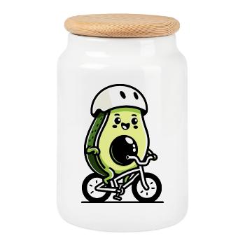 Tretgrube: Die Rad-Avocado - Keksdose mit Holzdeckel - Weiß - Vorne
