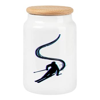 Plaisir sur les pistes Sports d’hiver Neige Skieurs d’hiver - Boîte à biscuits avec couvercle en bois - blanc - Devant