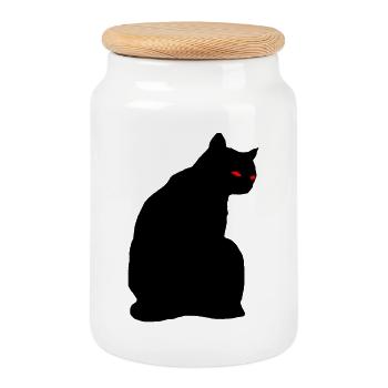 Chat noir - Boîte à biscuits avec couvercle en bois - blanc - Devant