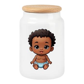 Cute & Happy Cartoon Baby - Cookie Jar with Wooden Lid - white - Front