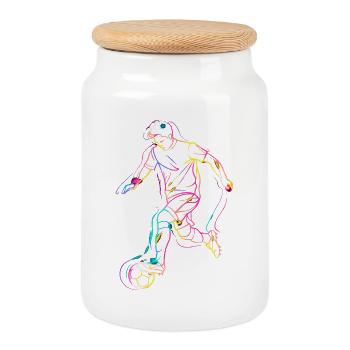 Soccer Player Line Art - Cookie Jar with Wooden Lid - white - Front