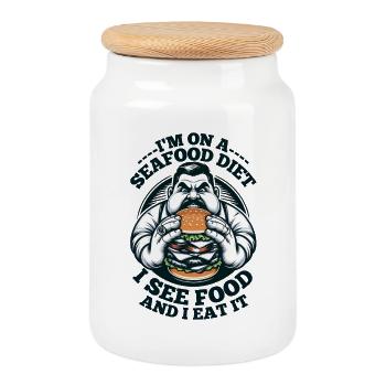 I'm on a seafood diet... I see food and I eat it! - Cookie Jar with Wooden Lid - white - Front