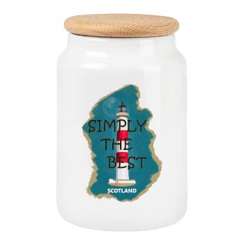 Phare d’Écosse Tarbat Ness, côte de la mer du Nord - Boîte à biscuits avec couvercle en bois - blanc - Devant