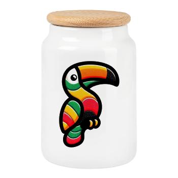 Toucan - Cookie Jar with Wooden Lid - white - Front