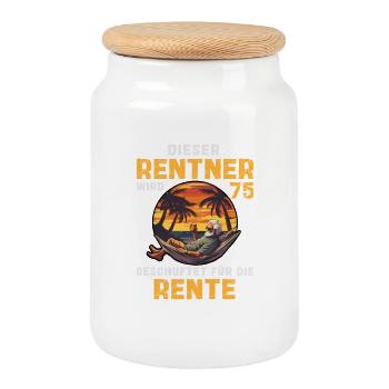 Rentner 75 Geburtstag Rente Arbeit Beruf Spruch - Keksdose mit Holzdeckel - Weiß - Vorne