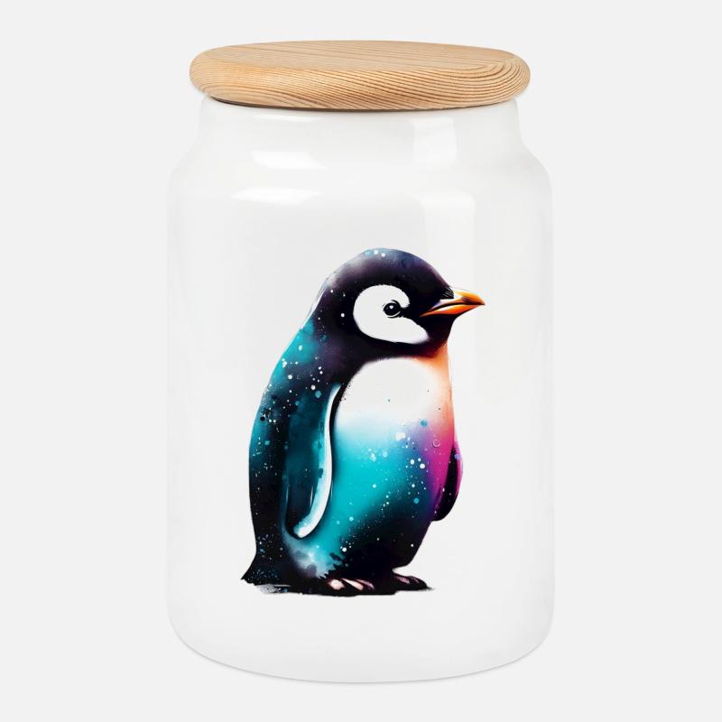 Pinguin - Keksdose mit Holzdeckel - Weiß
